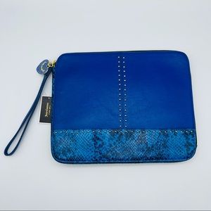 JUICY COUTURE Blue Leather iPad Sleeve Case w/ Studs Tablet Wristlet Clutch